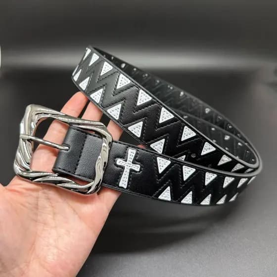 Cinto bordado com estampa de dente de tubarão, estilo Punk europeu americano, cinto largo bordado, moda masculina, cinto