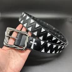 Cinto bordado com estampa de dente de tubarão, estilo Punk europeu americano, cinto largo bordado, moda masculina, cinto