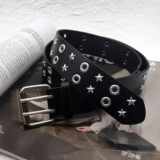 Punk Hot Girl y2k Star Rivet Air Eye Cinto sem perfuração All-Match Cinto unissex Cinto estrela de cinco pontas