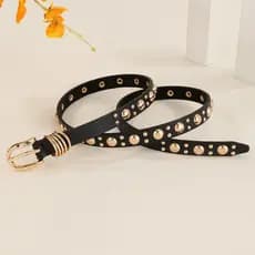 Senhoras estilo Punk incrustado cogumelo dourado studs rebites cinto de Metal pesado combinando Jeans cogumelo studs cin