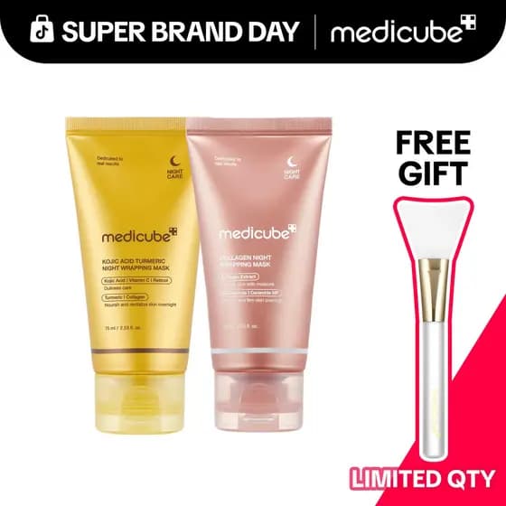 [medicubeOfficialShop]WrappedinGlowDuo:ViralMorningShedWrappingMaskSET | Máscara de Ácido Kójico e Cúrcuma, Máscara Notu