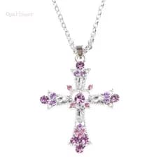 Colar Opaliner Crucifixo Pingente Cor-De-Rosa Púrpura Zircônio Para Menina Feminina