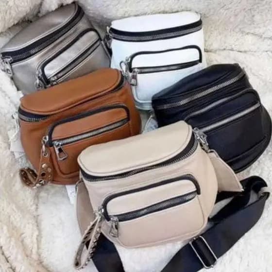 Bolsa Feminina Estilo Pochete Transversal Grande Espaçosa em couro pó