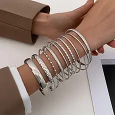 Conjunto De Pulseiras Femininas Com Design Geométrico Largo Vintage De 10 Peças , Acessórios Chiques Para Uma Declaração