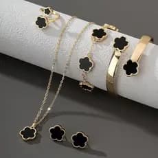 Conjunto De Joias De 6 Peças Para Mulheres , Colar/Brincos/Pulseira De Flores De 5 Pétalas , Suíte Elegante Uso Diário