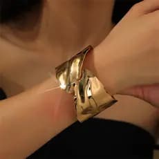 Pulseira Vintage De Punho Largo – Joias Boho Ajustáveis De Metal Texturizado Minimalista Para Mulheres