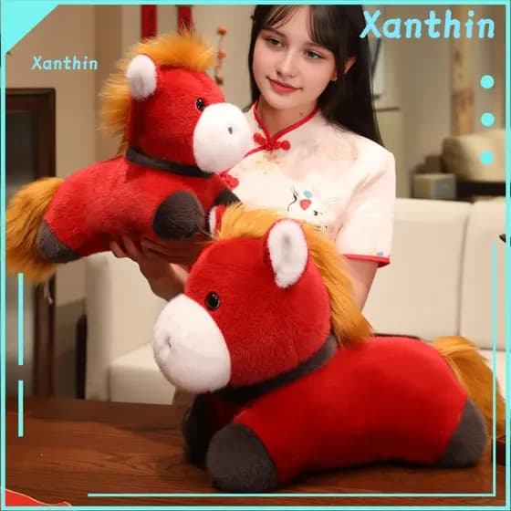 Horse Doll Auspicious Brightly Colored Cloth Surface 2026 Year of the Plush Toy – Zodiac Stuffed with Soft Pp Cotton F