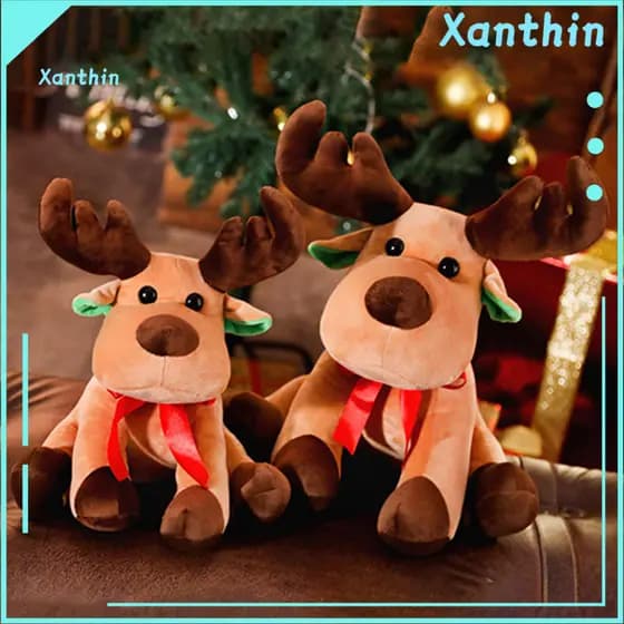 Christmas Reindeer Plush Pillow Toy – Soft Stuffed Doll Holiday Decoration Gift for Kids Adults Winter Tree Ornament C