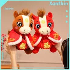Year of the Horse Plush Doll Tang Suit Style Pony Toy with Cape – 2026 Zodiac Soft Pp Cotton Stuffed Chinese New for K