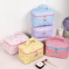 Necessaire Feminina Xadrez Laço Grande Capacidade Bolsa Organizadora Porta Maquiagem Viagem