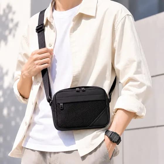 Bolsa Transversal Masculina Compacta Grande Capacidade Para Celular Power Bank Carteira e Chaves