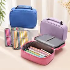 Estojo Escolar Box Nylon 72 Pens Grande Capacidade Com Alça Organizador Multifuncional Com Divisórias e Zíper
