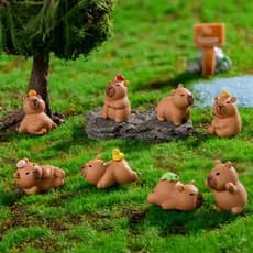 9 Pçs/set Dos Desenhos Animados Mini Capivara Miniaturas Resina Ornamentos Animais DIY Decoração Do Jardim De Fadas Musg