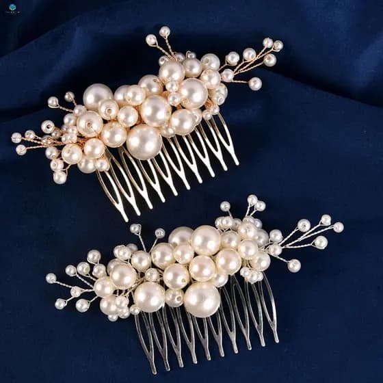 Pente De Cabelo Com Pérolas Vintage-Presilha De Liga Elegante Para Festa De Princesa