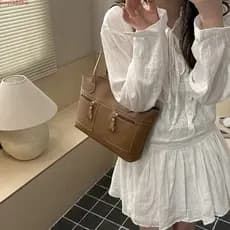 JUNYUE Bolsa De Viagem Com Bolsos Duplos , Sacola De Ombro Vintage De Grande Capacidade , Elegante De Couro PU Nas Axila