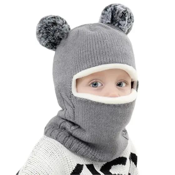 Chapéu De Inverno Para Bebê De 1 A 7 Anos , Cachecol De Malha Com Pompom De Uma Peça