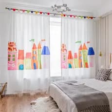 Cortina de quarto infantil castelo, desenho animado, criativo, colorido, meia cortina, meninos, meninas, quarto, janela