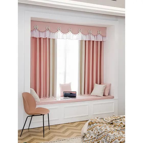 Rosa estilo princesa cortina pano quente doce quarto das crianças bonito romântico completo Blackout pano Bay janela cur