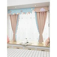 Cortina de quarto infantil menina rosa estrela lua nuvem infantil Blackout completo Bay janela cortina curta cortina cab