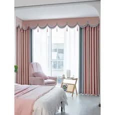 Cortina de quarto estilo princesa, rosa, cinza, Blackout completo, pano de Chenille, simples, moderno, em forma de L, ca
