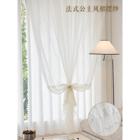 Cortina de gaze francesa luz luxo neve branca saia bainha gaze varanda quarto fantasia estilo fada perfuração-livre auto
