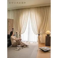 Cortina de gaze de linho transparente impervo quarto varanda sala de estar estilo japonês estilo Log luz estilo francês