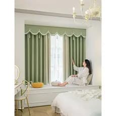 Cortina de janela saliente quarto simples luz luxo verde completo Blackout perfurado-livre cortina de pano High-End cort