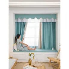Cortina de janela saliente quarto algodão linho Blackout fresco simples moderno Pastoral em forma de L cortina em forma