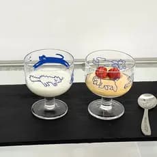 Coreia coreia ins vidro impresso gatinho filhote de cachorro taça sorvete vidro bonito dos desenhos animados iogurte sob
