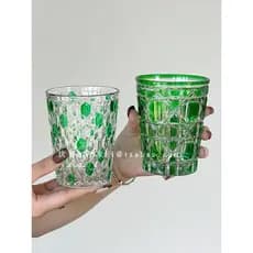 Retro luz estilo de luxo esmeralda cristal vidro ins nicho doméstico uísque vidro suco vidro café