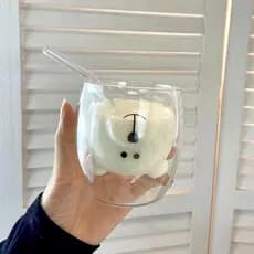 Ins desenho animado bonito menina coração urso vidro dupla camada isolada café leite copo de vidro doméstico copo de beb