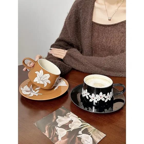Retro nicho damasco café tulipa xícara de café pires conjunto doméstico cerâmica Latte copo Medieval High-End chá da tar