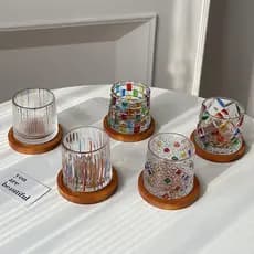 Blingbling refração arco-íris luz médio antigo vidro pintado à mão tecido rotativo vidro de uísque suco