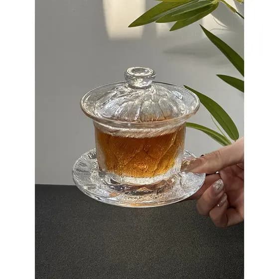 Retro marrom copo de chá de vidro gelo estilo japonês conjunto de chá luz luxo doméstico Gaiwan escritório xícara de chá