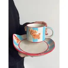 ChubbyCat bonito pintado à mão Underglaze cor reparação gancho cerâmica conjunto de talheres caneca xícara de café prese