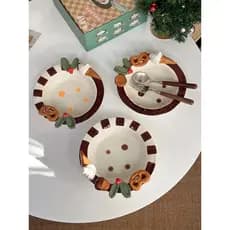 ChubbyCat prato de sobremesa em relevo pintado à mão, prato de jantar de cerâmica de alto valor, caixa de presente, prat