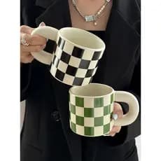 Caneca xadrez copo de cerâmica doméstico beber copo escritório xícara de café da manhã criativo ins copo de água