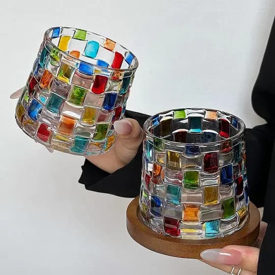 Blingbling refrating Rainbow Light Tumbler Cup ins Pintado à Mão Copo giratório Copo de água de vidro tecido Copo de suc
