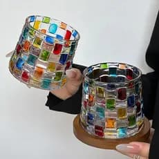 Blingbling refrating Rainbow Light Tumbler Cup ins Pintado à Mão Copo giratório Copo de água de vidro tecido Copo de suc