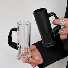 Criativo preto fosco Mini músculo com alça de vidro saquê Cocktail vidro bebida fria vidro água suco vidro