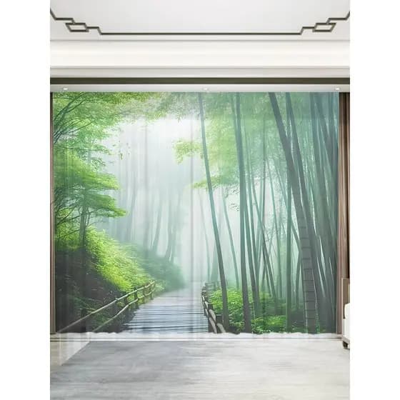 Novo estilo chinês verde bambu floresta cortina de bambu Zen sala estar varanda Blackout estúdio sala chá gaze cortina q