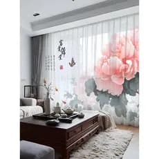 Novo estilo chinês cortinas clássico rico peônia flor pássaro montanha pintura de água sala de estar translúcido imper a