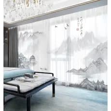 Novo estilo chinês cortinas de gaze transparente quarto estudo varanda paisagem pintura novo estilo sala estar Bay janel