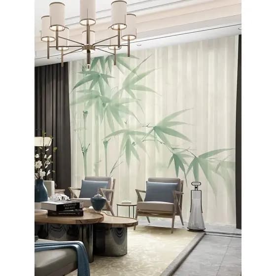 Novo estilo chinês Zen verde bambu floresta cortina de gaze quarto Bay janela varanda sala estar estúdio Hotel sala chá