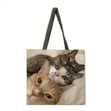 Fun Cat Bolsa Casual Dobrável Bolsa de Compras Bolsa de Ombro Bolsa Moda Praia Bolsa Sacola