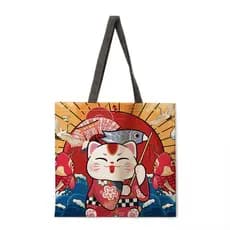 Lucky Cat Bolsa Casual Dobrável Bolsa de Compras Bolsa de Ombro Bolsa Moda Praia Bolsa Sacola
