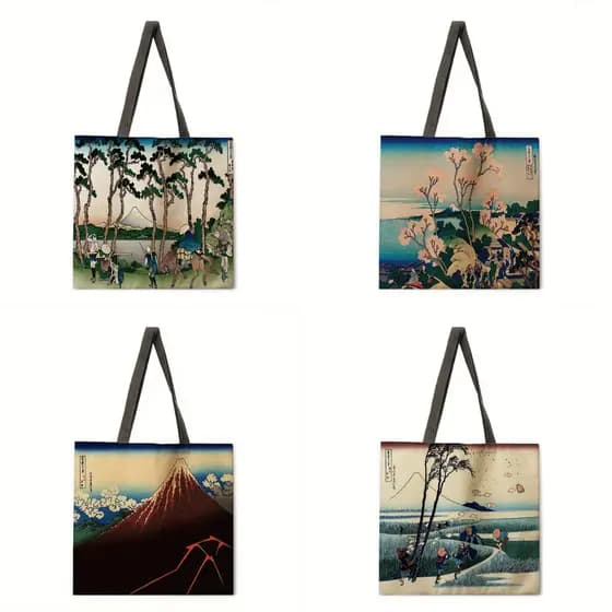 Ukiyo-e Bolsa Casual Dobrável Bolsa de Compras Bolsa de Ombro Bolsa Moda Praia Bolsa Sacola