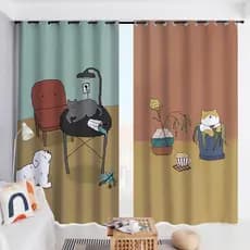 Nordic ins estilo cortina bonito gato dos desenhos animados produto acabado simples quarto sala de estar chão ao teto Ba