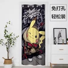 Desenhos animados dos desenhos animados Anime Pikachu quarto das crianças instalação sem perfuração cortina de porta coz