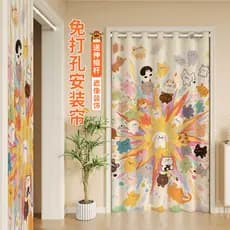 Cortina de porta de instalação sem perfuração, desenho animado, Animal fofo, quarto, cozinha, banheiro, divisória, bloco